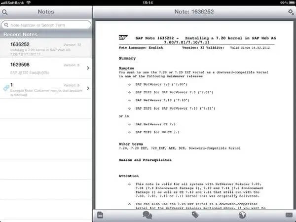 SAP Note Viewer for iPad 1