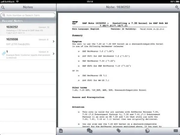 SAP Note Viewer for iPad 1